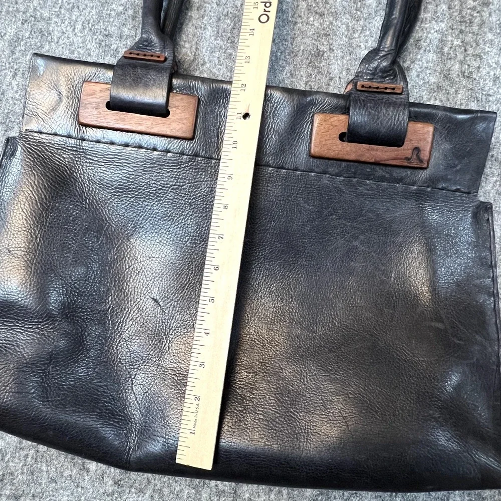 Francisco Mondet Leather and Wood Tote Bag Purse Large Designer Handmade Fashion